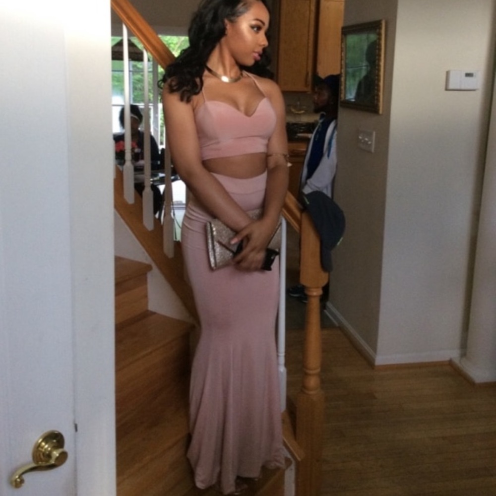 Pink Two Piece Prom Dress